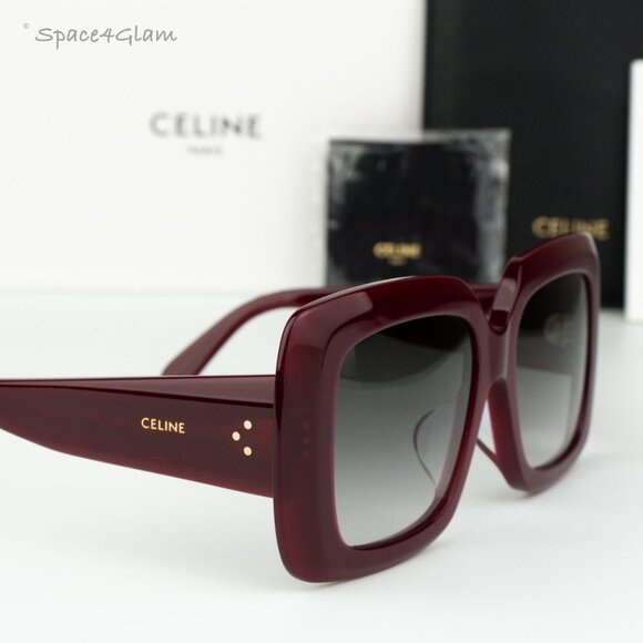 BRAND NEW Celine CL40263F 69B Shiny Bordeaux Gradient Smoke Geometric Sunglasses - Picture 4 of 8